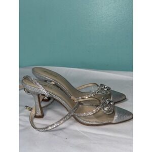 Ankis Women's‎ US Size 8.5 Sling Back Comfy  Toe Heels Shoes Silver S-621